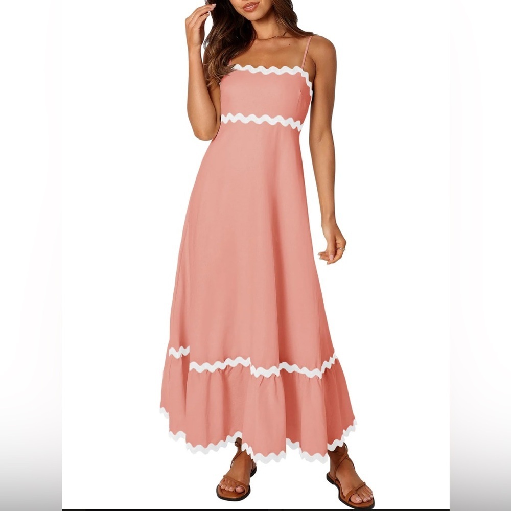 ZESICA SPAGHETTI STRAPS SLEEVELESS BACKLESS SMOCKED LACE MIDI DRESS NWT